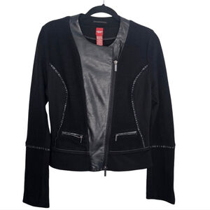 Olsen Wool Vegan Leather Zip Up Jacket Size 2